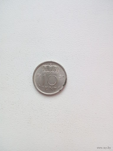10 центов 1957г. Нидерланды.