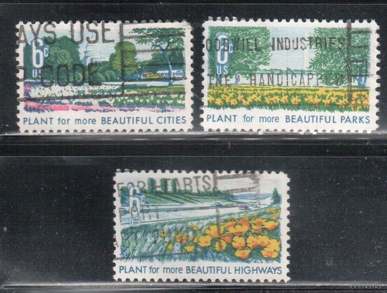 США-1969, (Мих.975-977) , гаш. , Парки, Цветы, 3 марки(2)
