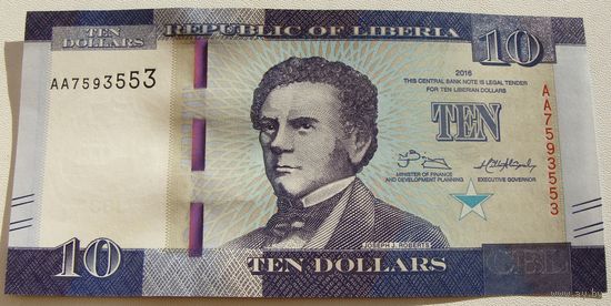 Либерия. 10 долларов 2016 года   Номер по каталогу: P32a