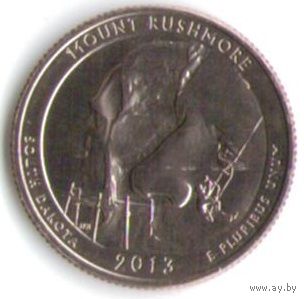 25 центов 2013 г. Парк=20 Национальный мемориал Маунт-Рашмор Южная Дакота Двор D _UNC
