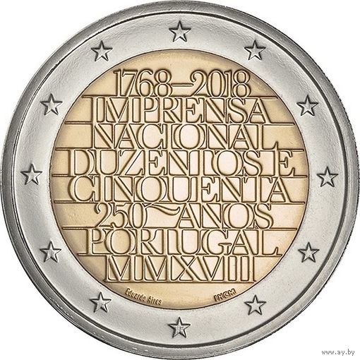 2 евро Португалия 2018 250 лет официальной типографии из ролла