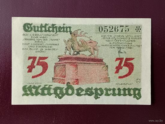 Германия 75 пфеннингов 1921
