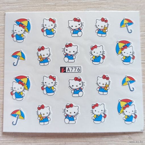 Hello Kitty слайдеры для ногтей. Водные наклейки-переводки на ногти