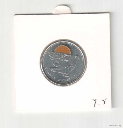Канада 25 центов, 2011 Природа Канады - Сапсан, Цветное покрытие     Х1