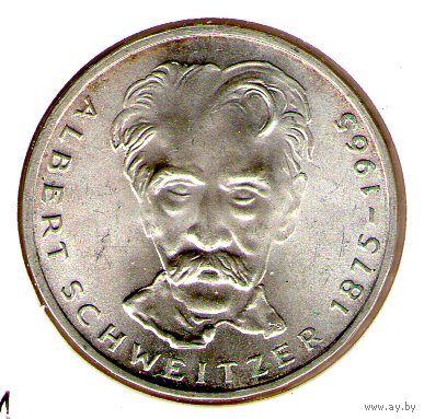 Германия 5 марок 1975 года Альберт Швейцер 1875-1965.