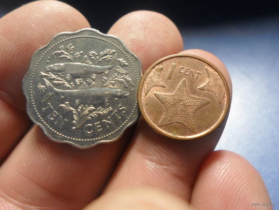 Багамы 1 цент 2009 и 10 центов 2000 г.