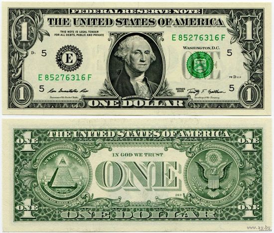 США. 1 доллар (образца 2009 года, E, Вирджиния, P530, UNC)