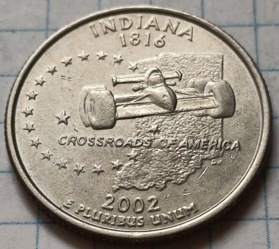 США 1/4 доллара, 2002 Квотер штата Индиана    P      ( 2-6-4 )