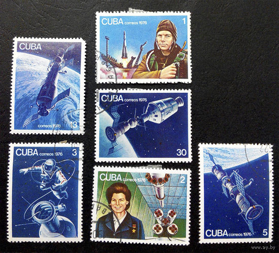 Куба 1976 г. 15-летие Первого Пилотируемого Космического Полета, полная серия из 6 марок #0140-K1P10