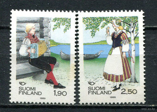 Финляндия - 1989 - Север. Национальные костюмы - (пятна на клее) - [Mi. 1084-1085] - полная серия - 2 марки. MH.  (Лот 96Du)