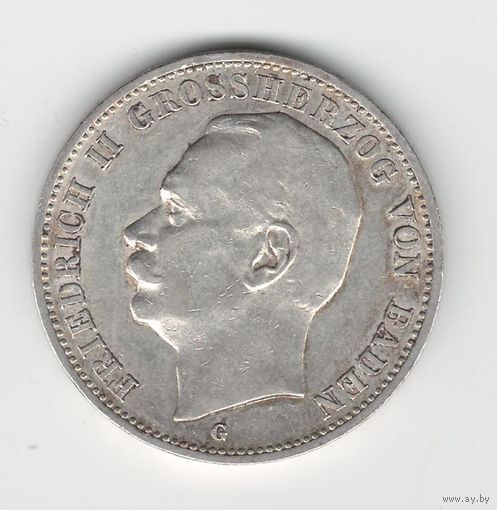 Германия Баден 3 марки 1913 года. Серебро. Состояние XF+/aUNC!