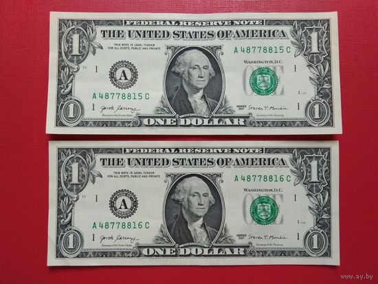 1 доллар 2017 г. (2 банкноты с номерами подряд)