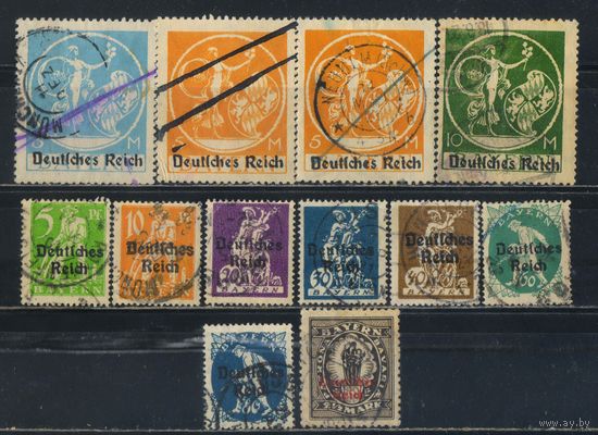 Германия Респ 1920 Надп на марках Баварии #119-20,122-4,126,128,133I,134I,136I,137I