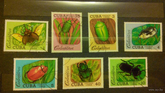 Жуки, насекомые, марки, фауна, Куба, 1988