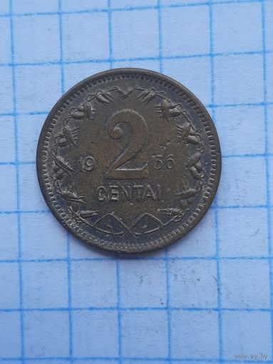 2 санти 1936. Литва. С 1 рубля