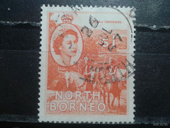 Северное Борнео, колония Англии, 1955. Королева Елизавета II и местные мотивы, 1$