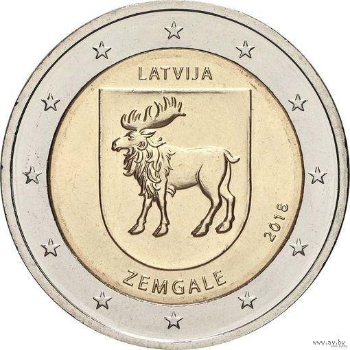 2 евро 2018 Латвия Историческая область Земгале UNC из ролла