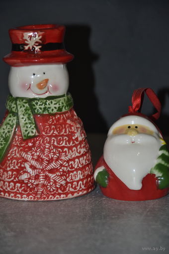 Снеговик подсвечник и Дед Мороз колокольчик