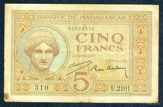 Мадагаскар 5 франков 1937 год.