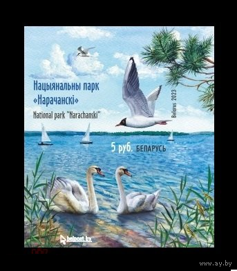 2023 Беларусь 1505В Нарочанский национальный парк. Фауна. Птицы. Лебедь. Чайка. Корабли (б/з) **