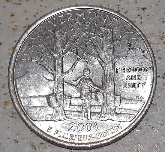 США 1/4 доллара, 2001 Квотер штата Вермонт Отметка монетного двора: "D" - Денвер (15-9-12)