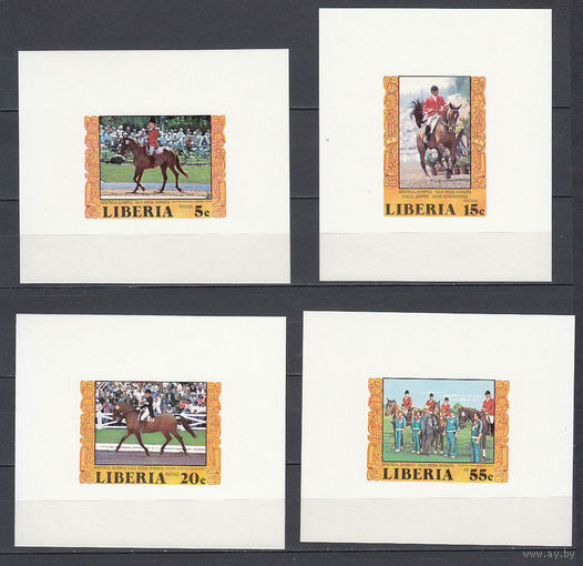 Спорт. Олимпийские игры "Монреаль 1976". Лошади. Либерия. 1976. 4 люкс-блока б/з. Michel N 1032-1034, 1036 (- е)