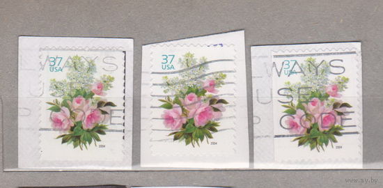 Цветы букеты пионы Флора  США 2004 год лот 1069 цена за 1 марку вырезки