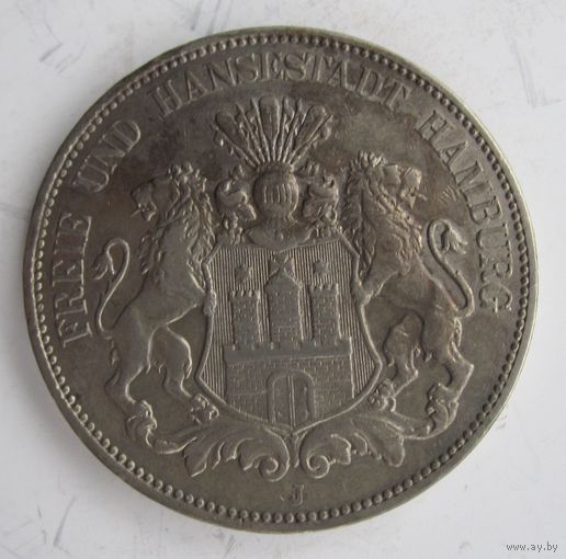 Гамбург 5 марок 1902 серебро  .10-349