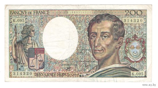 Франция 200 франков 1990 года. Тип P 155d. Подпись D. Bruneel, B. Dentaud and A. Charriau. Редкая! Состояние VF!