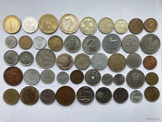 Набор европейских монет -2 (дним лотом -46 шт)одним лотом