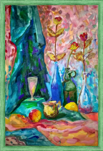 Картина Натюрморт Цветы в бутылках