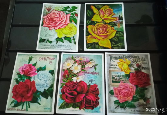 5 Наклеек ВИНТАЖНЫЕ РОЗЫ цветы картины искусство  водостойкие многоразовые  ПВХ