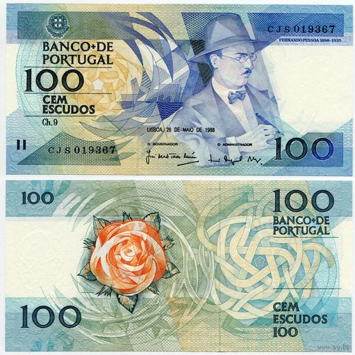 Португалия. 100 эскудо (образца 26.05.1988 года, P179e, подпись 2, UNC)