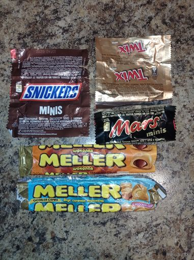 Обертки от конфет, шоколадок. Твикс, Сникерс, Марс, Меллер. лот 11