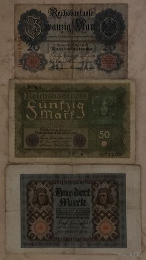 Набор банкнот Германии 1910-1920 - 3 шт.