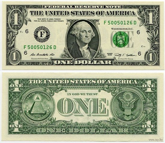 США. 1 доллар (образца 2009 года, F, Джорджия, P530, UNC)