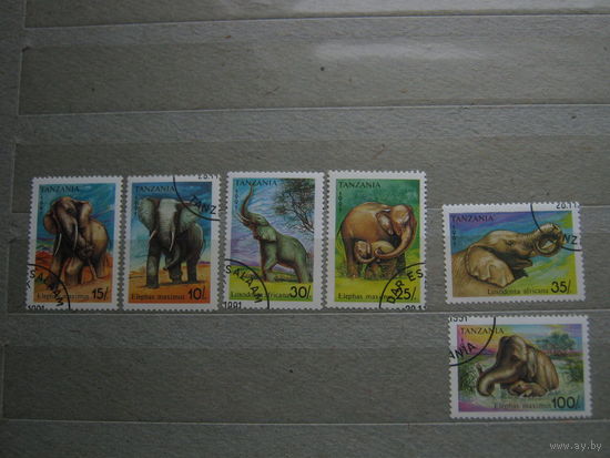 Марки - Танзания, слоны, фауна