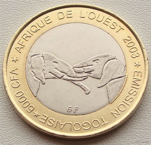Того. 6000 франков 2003 год  X#20  "Слоны" "ФАО"  Тираж: 1.200 шт
