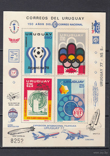Спорт. Футбол. Уругвай. 1977. 1 блок. Michel N 1402-1405 ( е)