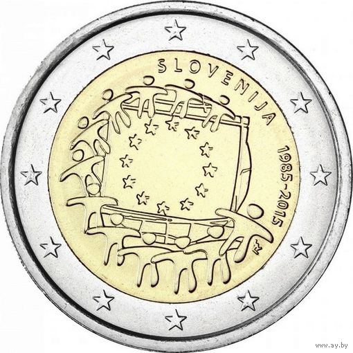 2 евро Словения 2015 30 лет флагу UNC из ролла