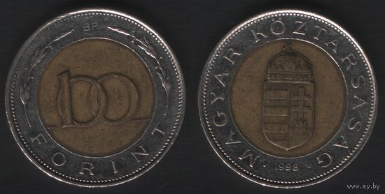 Венгрия km721 100 форинтов 1998 год (обращ) (тип2) БиМеталл (f