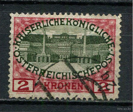 Австро-Венгрия - 1908 - Дворец Шёнбрунн - 2Kr - [Mi.154w] - 1 марка. Гашеная.  (Лот 35EM)-T7P4