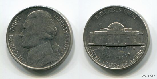 США. 5 центов (1991, буква D)