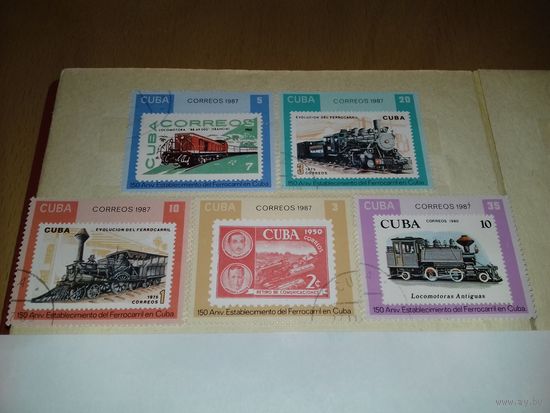 Куба 1987 Железная дорога Паровозы 'марка в марке' 5 марок