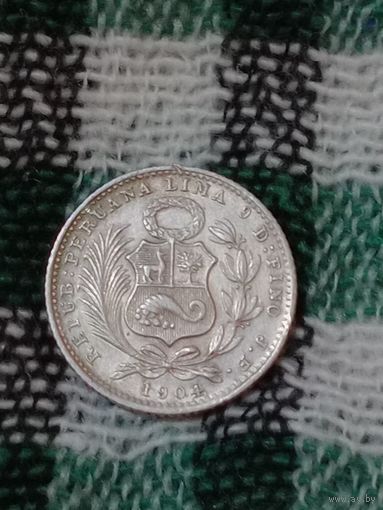 Перу 1 динеро 1904 серебро