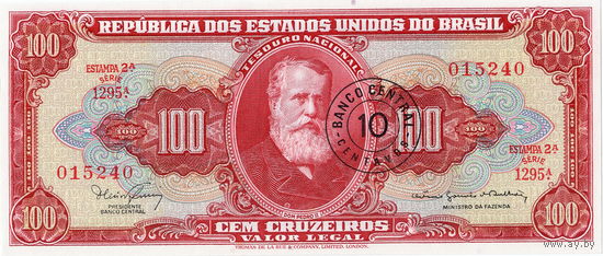 Бразилия, 10 сентаво на 100 крузейро обр. 1966-67 г.г., UNC