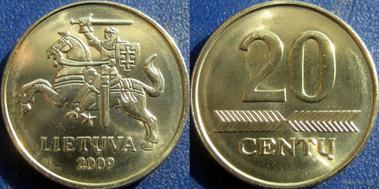 Литва, 20 центов 2009 года. UNC