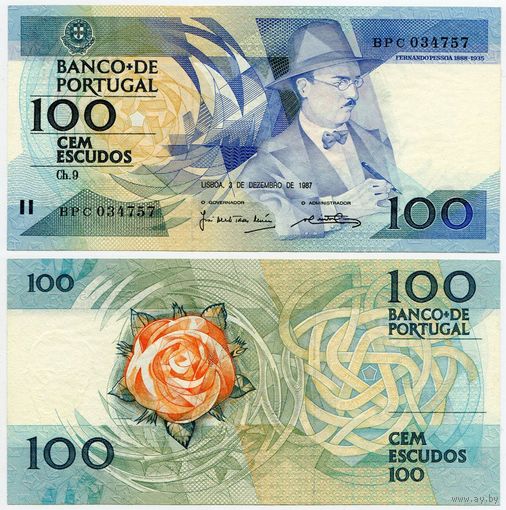Португалия. 100 эскудо (образца 03.12.1987 года, P179d, подпись 4, UNC)