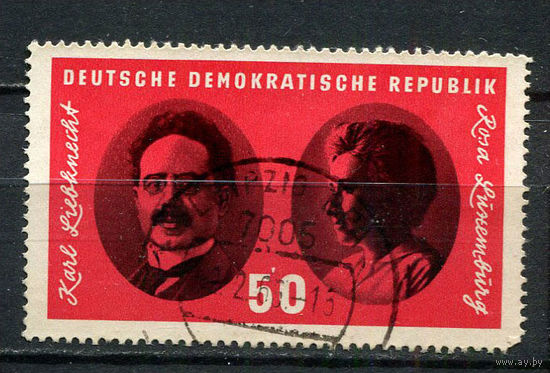 ГДР - 1966 - К. Либкнехт и Р. Люксембург (марк с блока 25) - [Mi.1155] - 1 марка. Гашеная.  (Лот 21EB)-T7P3