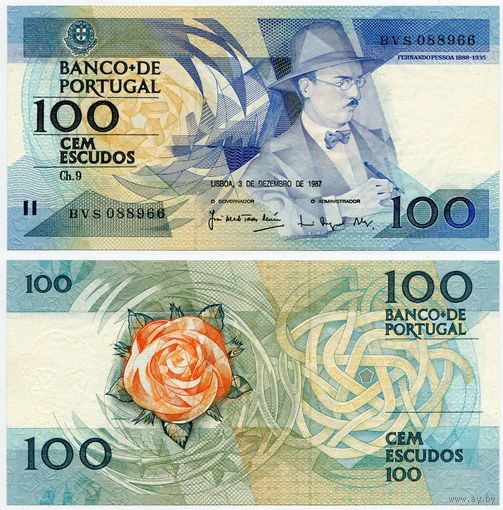 Португалия. 100 эскудо (образца 03.12.1987 года, P179d, подпись 5, UNC)